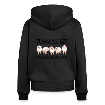 Zuhause ist Schafe Geschenk Bauer Schäfer - Frauen Premium Bio Zip Hoodie - Schwarz - Hinten - Julia (174cm)