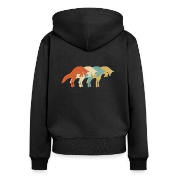 Fuchssprung Retro Fuchs Vintage Füchse - Frauen Premium Bio Zip Hoodie - Schwarz - Hinten - Julia (174cm)