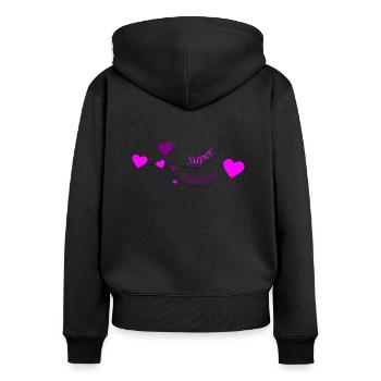 Super Maman Coeurs - Sweat à capuche zippé Premium bio Femme - noir - Dos - Julia (174cm)