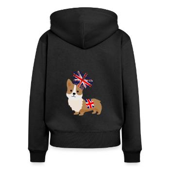 The Queens Platinum Jubilee Corgi Emoji - Women's Premium Organic Zip Hoodie - black - Back - Julia (174cm)