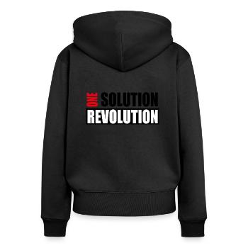 One Solution Revolution - Frauen Premium Bio Zip Hoodie - Schwarz - Hinten - Julia (174cm)