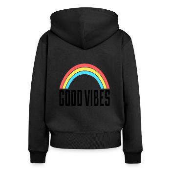Good Vibes Regenbogen - Frauen Premium Bio Zip Hoodie - Schwarz - Hinten - Julia (174cm)