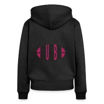 Rugby Bordeaux Je peux pas j ai rugby supporter - Sweat à capuche zippé Premium bio Femme - noir - Dos - Julia (174cm)