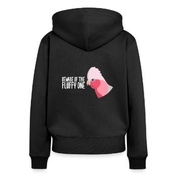 Beware fluffy one - Rosa-Kakadu Geschenk - Frauen Premium Bio Zip Hoodie - Schwarz - Hinten - Julia (174cm)