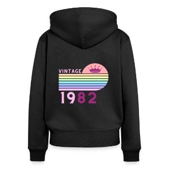 Anniversaire 40 ans vintage 1982 femme rose violet - Sweat à capuche zippé Premium bio Femme - noir - Dos - Julia (174cm)