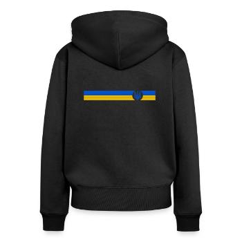 UKRAINE Sportlich - Frauen Premium Bio Zip Hoodie - Schwarz - Hinten - Julia (174cm)