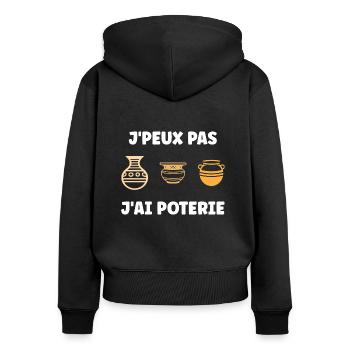 Humour pots de Poterie - Sweat à capuche zippé Premium bio Femme - noir - Dos - Julia (174cm)