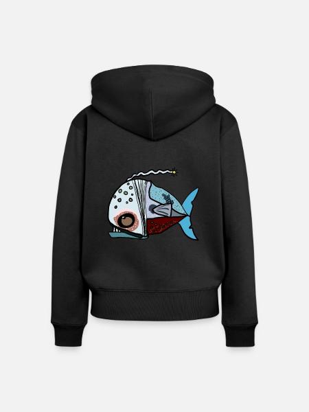 Fisch - Frauen Premium Bio Zip Hoodie - Schwarz