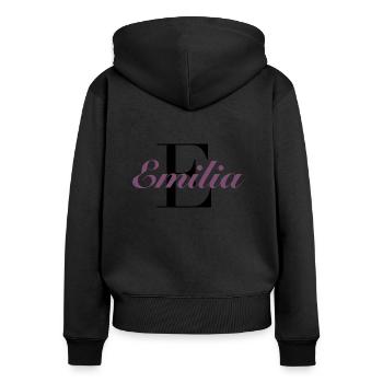 Nom - Emilia - Sweat à capuche zippé Premium bio Femme - noir - Dos - Julia (174cm)