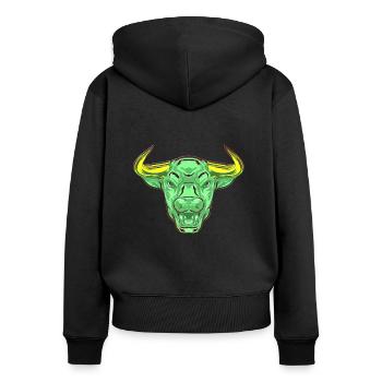 Bullenkopf Kuh Schwarz Weiß Niedlich Rot Lustiger Rancher Bulle - Frauen Premium Bio Zip Hoodie - Schwarz - Hinten - Julia (174cm)