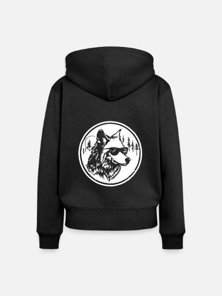 Wolf - Frauen Premium Bio Zip Hoodie - Schwarz
