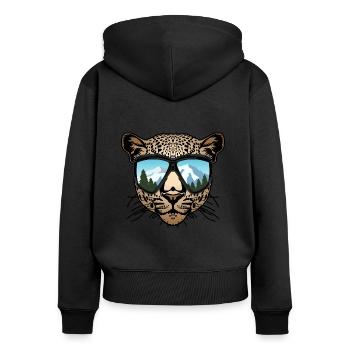 Leopard Googles Geschenk für Snowboarden Wintersport - Frauen Premium Bio Zip Hoodie - Schwarz - Hinten - Julia (174cm)