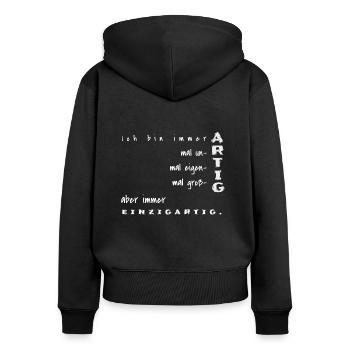 Je suis toujours gentil - Sweat à capuche zippé Premium bio Femme - noir - Dos - Julia (174cm)