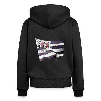 Flagge ich liebe Bretagne Hermelin Stamm roiD - Frauen Premium Bio Zip Hoodie - Schwarz - Hinten - Julia (174cm)