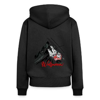 Watzmann Seilbahn Bergromantik Panorama - Frauen Premium Bio Zip Hoodie - Schwarz - Hinten - Julia (174cm)
