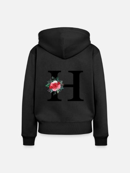 Roter Blumenbuchstabe H - Frauen Premium Bio Zip Hoodie - Schwarz