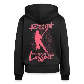 Lacrosse Mädel - Frauen Premium Bio Zip Hoodie - Schwarz - Hinten - Julia (174cm)
