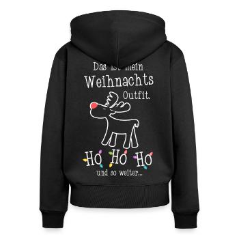 Mein Weihnachtsoutfit Mürrisches Rentier Ho Ho Ho - Frauen Premium Bio Zip Hoodie - Schwarz - Hinten - Julia (174cm)
