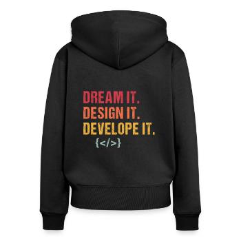 Webentwickler Programmierer Vintage Morgenroutine - Frauen Premium Bio Zip Hoodie - Schwarz - Hinten - Julia (174cm)