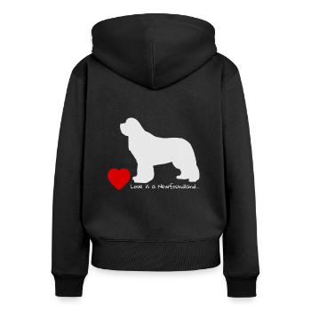Love is a Newfoundland 003 - Frauen Premium Bio Zip Hoodie - Schwarz - Hinten - Julia (174cm)