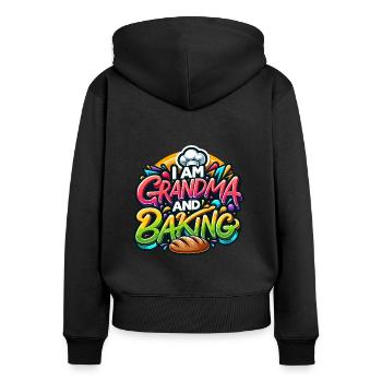 Ich bin Oma und backe gerne - Frauen Premium Bio Zip Hoodie - Schwarz - Hinten - Julia (174cm)