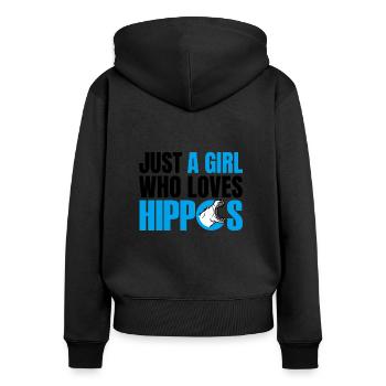 JUSTE UNE FILLE QUI AIME LES HIPPOPOTAMES - Sweat à capuche zippé Premium bio Femme - noir - Dos - Julia (174cm)