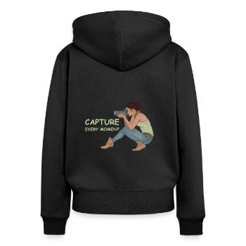 Capture Every Moment - Frauen Premium Bio Zip Hoodie - Schwarz - Hinten - Julia (174cm)