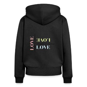 LOVE LOVE LOVE - Frauen Premium Bio Zip Hoodie - Schwarz - Hinten - Julia (174cm)