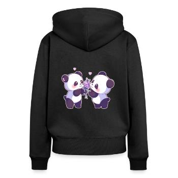 Valentinstag Pandas - Frauen Premium Bio Zip Hoodie - Schwarz - Hinten - Julia (174cm)