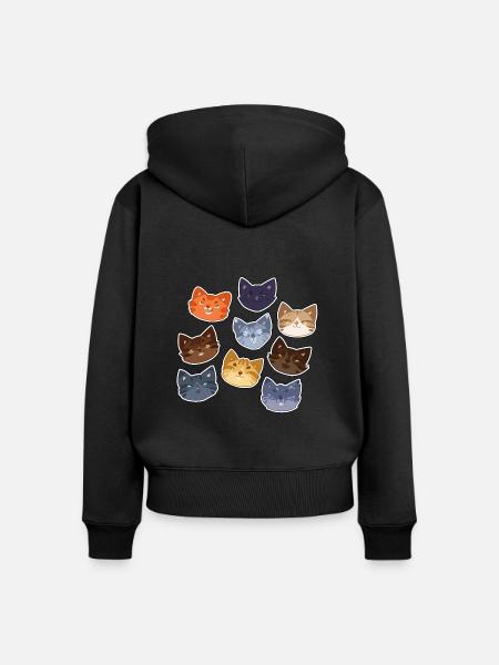 Katzen Warrior Gatti Jayfeather Firestar Lionblaze - Felpa con cappuccio con zip ecologica premium da donna - nero