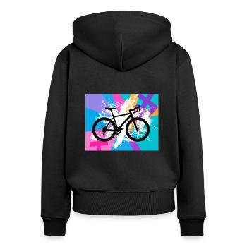 illustration,mountain bike,road bike,graffiti,pink - Women's Premium Organic Zip Hoodie - black - Back - Julia (174cm)