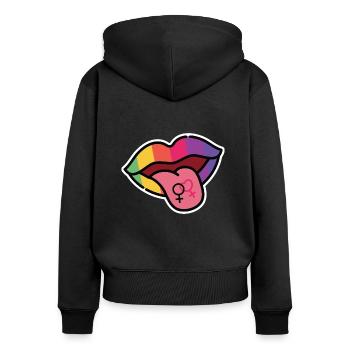 Lesbienne, Bouche, Langue, Drapeau arc-en-ciel, CSD - Sweat à capuche zippé Premium bio Femme - noir - Dos - Julia (174cm)