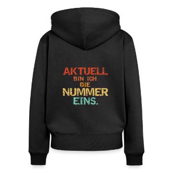 Nummer Eins - Vintage - Frauen Premium Bio Zip Hoodie - Schwarz - Hinten - Julia (174cm)