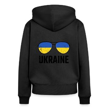 Ukraine Ukraina Slava Ukraine Sonnenbrille Flagge - Frauen Premium Bio Zip Hoodie - Schwarz - Hinten - Julia (174cm)