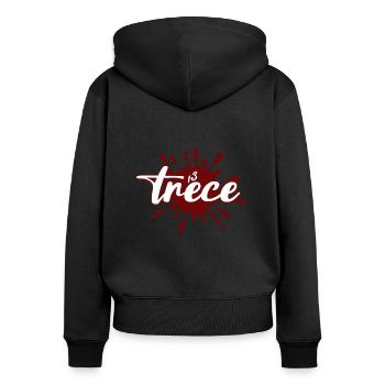 trece13 splash - Frauen Premium Bio Zip Hoodie - Schwarz - Hinten - Julia (174cm)