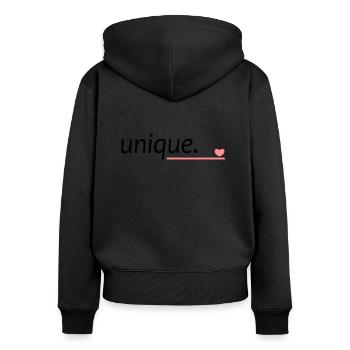 unique unique saying - Women's Premium Organic Zip Hoodie - black - Back - Julia (174cm)