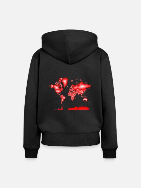 Rote Weltkarte mit weißem Zentrum - Frauen Premium Bio Zip Hoodie - Schwarz