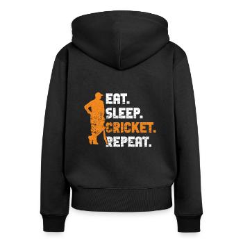 Lustiges Kricket Spruch Vintage Cricket Spiel - Frauen Premium Bio Zip Hoodie - Schwarz - Hinten - Julia (174cm)