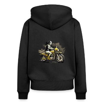 Frau auf Motorrad - Frauen Premium Bio Zip Hoodie - Schwarz - Hinten - Julia (174cm)