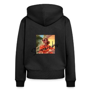Summervibes - Frauen Premium Bio Zip Hoodie - Schwarz - Hinten - Julia (174cm)