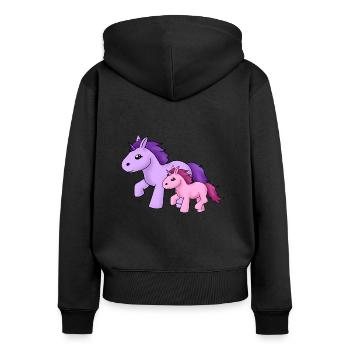 Maman licorne avec enfant licorne - Sweat à capuche zippé Premium bio Femme - noir - Dos - Julia (174cm)