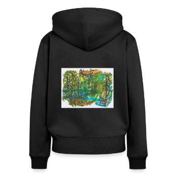 240625 01 - Frauen Premium Bio Zip Hoodie - Schwarz - Hinten - Julia (174cm)
