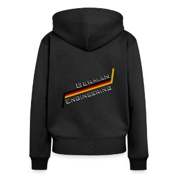 German Engineering - Frauen Premium Bio Zip Hoodie - Schwarz - Hinten - Julia (174cm)