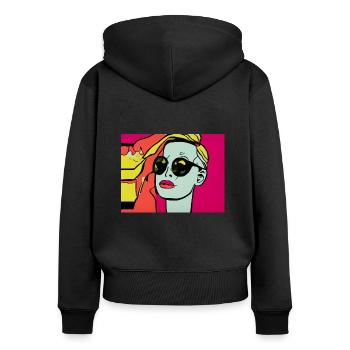 Pop Art - Frau mit Sonnebrille - Frauen Premium Bio Zip Hoodie - Schwarz - Hinten - Julia (174cm)