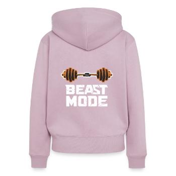 GYMNASE MOD BÊTE - Sweat à capuche zippé Premium bio Femme - rose poudré - Dos - Julia (174cm)