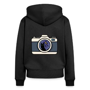 Vintage-Kamera mit schwarzer Katze und Mond - Frauen Premium Bio Zip Hoodie - Schwarz - Hinten - Julia (174cm)