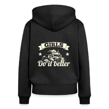 Femmes Moto Motard Fille MotoCycliste - Sweat à capuche zippé Premium bio Femme - noir - Dos - Julia (174cm)