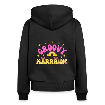 GROOVY MARRINE VINTAGE 70 S PAPILLON - Sweat à capuche zippé Premium bio Femme - noir - Dos - Julia (174cm)