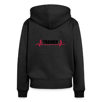 Fitness - Trainer - Frauen Premium Bio Zip Hoodie - Schwarz - Hinten - Julia (174cm)