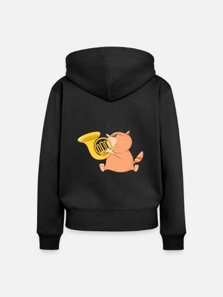 Katze spielt Musik - Frauen Premium Bio Zip Hoodie - Schwarz